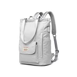 PORRASSO Damen Laptop Rucksack Casual Schultertasche mit USB Ladeanschluss Gepäckband Schultasche für 14 inch Laptop Rucksäcke Schule Arbeit Reise Daypack Grau von PORRASSO