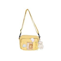 PORRASSO Mädchen Umhängetasche Süße Schultertasche mit Bären-Anhänger Nylon Messenger-Tasche Crossbody Bag für Reisen Täglichen Gebrau Gelb B von PORRASSO