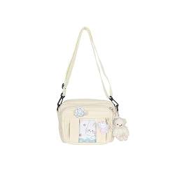 PORRASSO Mädchen Umhängetasche Süße Schultertasche mit Bären-Anhänger Nylon Messenger-Tasche Crossbody Bag für Reisen Täglichen Gebrau Weiß B von PORRASSO