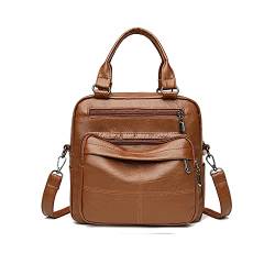 PORRASSO Mode Rucksack Damen Umhängetasche Mädchen Handtasche Leder Wasserdicht Daypack Schultertasche für Reise Arbeit Dating Braun von PORRASSO