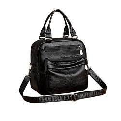 PORRASSO Mode Rucksack Damen Umhängetasche Mädchen Handtasche Leder Wasserdicht Daypack Schultertasche für Reise Arbeit Dating Schwarz von PORRASSO