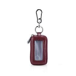 PORRASSO Schlüsseletui Leder Autoschlüsseltasche Tragbar Schlüsselmäppchen Schlüsseltasche Vintage Wasserdicht Doppelter Reißverschluss Herren Frauen Rot von PORRASSO