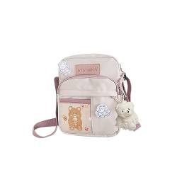 PORRASSO Süße Umhängetasche Mädchen Schultertasche mit Puppen-Anhänger Nylon Schulrachnzen Messenger-Tasche Crossbody Bag für Reisen Täglichen Gebrau Violett B von PORRASSO