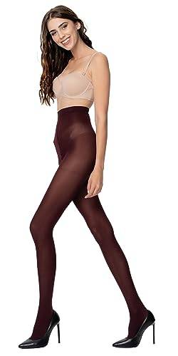 POSE 40 DEN Mikrofaser Strumpfhose für Damen | Reißfest Strumpfhosen mit hoher Taille in Weiß, Schwarz, Rot, Rosa, Blau, Grün, Lila, Braun, Gelb Farbe | 2, weinrot von POSE