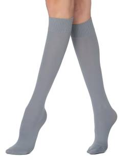 POSE Dicke Kniestrümpfe für Damen 70 DEN aus Mikrofaser | Lange Mikrofaser-Socken | Elastische Damen-Kniestrümpfe Einfarbig Warm Blickdicht, hellgrau von POSE