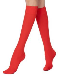 POSE Dicke Kniestrümpfe für Damen 70 DEN aus Mikrofaser | Lange Mikrofaser-Socken | Elastische Damen-Kniestrümpfe Einfarbig Warm Blickdicht, rot von POSE