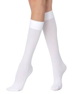 POSE Dicke Kniestrümpfe für Damen 70 DEN aus Mikrofaser | Lange Mikrofaser-Socken | Elastische Damen-Kniestrümpfe Einfarbig Warm Blickdicht, weiß von POSE