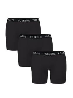 POSESHE Damen Boxershorts 20,3 cm Innennaht, Micromodal Anti-Scheuern Boyshorts Unterwäsche 3er Pack S-5XL, Komplett schwarz – 8 Schrittlänge – 3 Stück von POSESHE