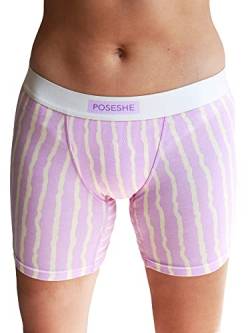 POSESHE Damen-Boxershorts 6″ Innennaht, ultraweiche Micromodal Boyshorts Unterwäsche,3X,Lila Streifen von POSESHE
