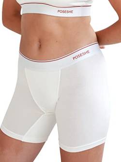 POSESHE Damen-Boxershorts 6″ Innennaht, ultraweiche Micromodal Boyshorts Unterwäsche,M,Weiß von POSESHE