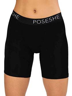 POSESHE Damen-Boxershorts 8″ Innennaht, ultraweiche Micromodal Boyshorts Unterwäsche,All Black,4X(26W-28W) von POSESHE