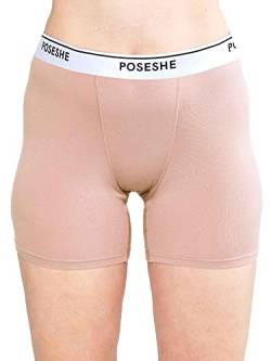 POSESHE Damen-Boxershorts 8″ Innennaht, ultraweiche Micromodal Boyshorts Unterwäsche,Beige,0X(10-12) von POSESHE