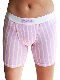 POSESHE Damen-Boxershorts 8″ Innennaht, ultraweiche Micromodal Boyshorts Unterwäsche,Purple Stripes - 8 Inseam,1X von POSESHE