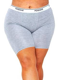 POSESHE Damen-Boxershorts 8″ Innennaht, ultraweiche Micromodal Boyshorts Unterwäsche,grey-2pcs,2X(18W-20W) von POSESHE