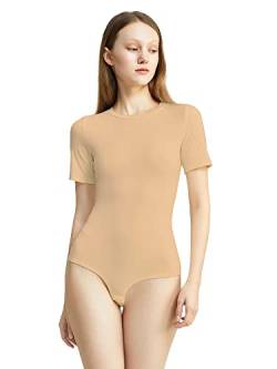 POSESHE Damen-Plus-Size-Bodysuit-Top mit kurzem Ärmel und Body Shaper Outfits,Beige,2X von POSESHE