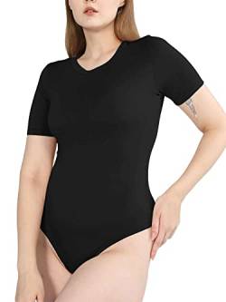 POSESHE Damen-Plus-Size-Bodysuit-Top mit kurzem Ärmel und Body Shaper Outfits,Schwarz,0X von POSESHE