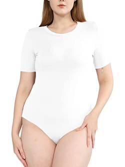 POSESHE Damen-Plus-Size-Bodysuit-Top mit kurzem Ärmel und Body Shaper Outfits,Weiß,1X von POSESHE