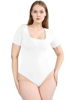 POSESHE Damen-Plus-Size-Bodysuit-Top mit kurzem Ärmel und Body Shaper Outfits,Weiß,1X von POSESHE