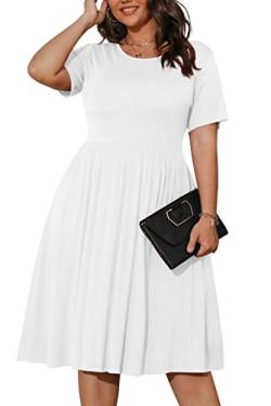 POSESHE Damen Plus Size Sommerkleider Lässige Kurzarmkleider T-Shirt-Kleider mit Taschen,Weiß,2XL von POSESHE