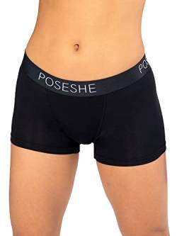 POSESHE Unterhosen Damen Boxershorts 3" Innennaht, ultraweiche Micromodal Boyshorts Unterwäsche, Vollständig Schwarz 4X(26W-28W) von POSESHE