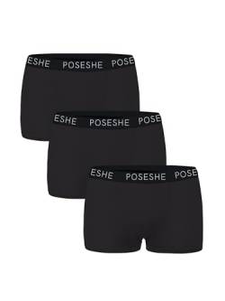 POSESHE Unterhosen Damen Boxershorts 3" Innennaht, ultraweiche Micromodal Boyshorts Unterwäsche, Vollständig Schwarze 3 Pack 4X(26W-28W) von POSESHE