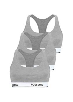 POSESHE Women's Bralettes Bras, Regular & Plus Size Ladies Everyday Bras, Sustainable Modal Seamless Bralettes, Grey - 3 Pack,3X von POSESHE