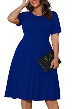 POSESHE Womens Plus Size Summer Dress 2023 Casual Short Sleeve Empire Waist Loose Fit Swing T-Shirt Dress with Pockets von POSESHE