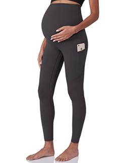 POSHDIVAH Damen Umstands-Workout-Leggings über dem Bauch Schwangerschaft Yogahose mit Taschen Weiche Activewear Arbeitshose, grau, Groß von POSHDIVAH