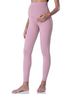 POSHDIVAH Damen Umstandsleggings über dem Bauch Schwangerschaft Yoga Hosen Active Wear Workout Leggings, Violett/Pink, Groß von POSHDIVAH