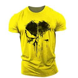 Funktionsshirt Herren Pun.ish-er, Moderner Short Sleeve G.ym Shirt, Herren Sommer T-Shirt für Bodybuilding Training-Yellow||L von POWERFY