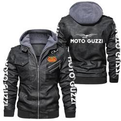 POWERFY Pilotenjacke Herren Moto Gu.zzi, Abnehmbarer Hoodie Leder Jacke Slim Fit, Winter Fleecejacke Pilotenjacke Motorradjacke-Black||3XL von POWERFY