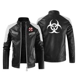 POWERFY Pilotenjacke Herren Resid.ent Evil, Lässig Lederjacke mit Stehkragen für Herbst Winter, Winddicht Warm Gefüttert Fliegerjacke Freizeitjacke-Black 2||L von POWERFY