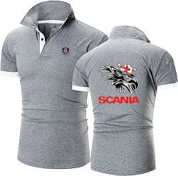 Poloshirt Herren Sc.an.ia, Komfortables Schmale Passform Turnup T Shirt, Atmungsaktiv Tennis Golf Sportshirt Bekleidung Tops-Grey||XXL von POWERFY