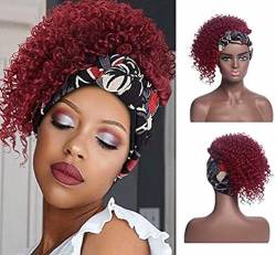 Kurze Lockige Stirnband-Perücke, Synthetische Lockige Perücken Für Damen, Rotes Haar, Leimlose Perücke Mit Stirnband von POWHA