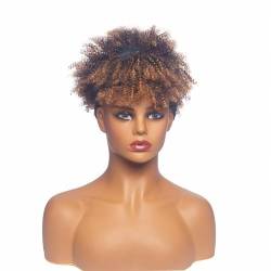 Kurze Stirnband-Perücken für schwarze Frauen, synthetische verworrene lockige Ombre-Braun-Perücke von POWHA