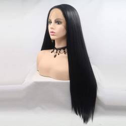 Lange Schwarze Glatte Perücke, Synthetische Perücke, Langes Weiches Haar, Perücke Für Mädchen Und Frauen, 61 Cm von POWHA