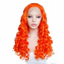 Schulterlange Orangefarbene, Flauschige Wasserwellen-Perücken Für Frauen, Spitzenfront, Halloween-Cosplay-Perücke, Täglich von POWHA