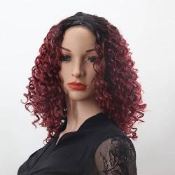 Synthetische Kurze Lockige Haarperücken Für Frauen, Verworrene Haarperücken, Ombre, Hitzebeständige Faserhaar, 35,6 Cm von POWHA