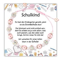 POWWA Geschenk Einschulung Mädchen, Schultüte Mädchen Inhalt 2022 Schulkind Armband，Geschenk für Erstklässler Abschiedsgeschenke Rosa Perlen Herz Charme Armband Geschenke für Mädchen von POWWA