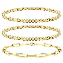3 Stück Hämatit Armbänder Galvanisiertes Gold Perlen Armband Büroklammer Gold Armband für Frauen und Männer Exquisite Kette Schmuck Geschenke von POXIAO