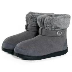 POYLONU Hausstiefel Herren Plüsch Gefüttert Damen Hüttenschuhe Winter Hohe Hausschuhe Warm Geschlossen Filz Pantoffeln Hüttenstiefel Filzpantoffeln Größe 36 37 Grau von POYLONU