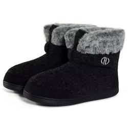 POYLONU Hüttenschuhe Herren Plüsch Gefüttert Damen Hausstiefel Winter Hohe Hausschuhe Warm Geschlossen Filz Pantoffeln Hüttenstiefel Filzpantoffeln Größe 38 39 Schwarz von POYLONU