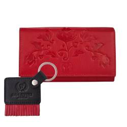 Damen Leder Geldbörse T-45-RD und Schlüsselanhänger T-88-BL/RD Geschenkset rot ZUP-107-RD, rot red, Uniwersalny von PP PAOLO PERUZZI collection