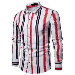 Herren Slim Fit Gestreiftes Langarmhemd Herren Langarm Kariertes Baumwollhemd Normales Herren Casual Soft Fit Revers Ausschnitt Streifen T-Shirt Lässiges Kariertes Hemd Button-Down-Hemden von PPPPA