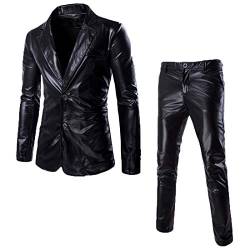 PPPPA Herren Anzugjacke Slim fit einfarbig Modern Sakko für Hochzeit Party Herren Leder-Sakko Slim Fit Blazer Eleganter einreihig Knopf Lederanzug Jacke Casual Fashion einfarbig Mantel von PPPPA