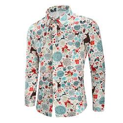 PPPPA Herrenhemd 3D-Druck Langarm Button Down Weihnachten Top Casual Shirt Herren Floral Casual Button Down Langarm Herren Herren Weihnachtshemd 3D Printed Langarm Weihnachtsfeier Thema Hemd von PPPPA