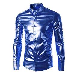 PPPPA Jeansian Herren Freizeit Hemden Bronzing Slim Button Down Long Sleeves Dress Shirts Tops Herren Männer T-Shirt Langarm Tops Latex-Look Unterhemd Muskelshirt Stretch Glänzend Clubwear von PPPPA