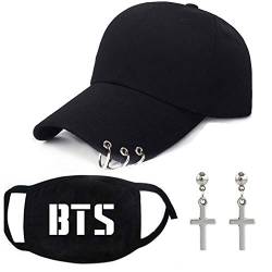 PPX BTS Bangtan Jungen Baseball Cap Sport Sonnenhut mit BTS Gesichtsmaske und 2 KPOP Kreuz Ohrringe für Jungen & Mädchen von PPX