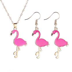 PPX Geschenke Pink Flamingo Halskette Ohrringe Set (Rose Rot Set) von PPX