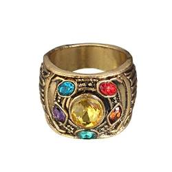 PPX Herren-Ring, Thanos Cosplay Kostümringe, Modeschmuck, Buchstabenring mit sechs Kristallen, Legierung, Gold von PPX